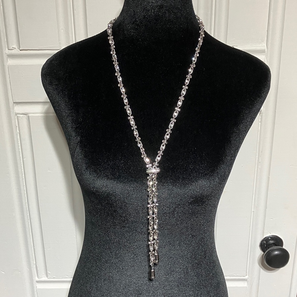 Chico’s Silver Tone Sparkle Rhinestone Shelby Lariat Necklace, NWT